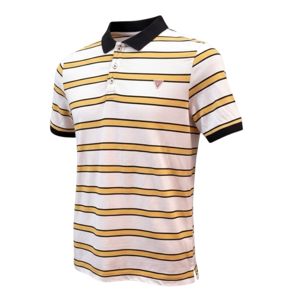 🟡 GUESS Polo Shirt M |‎ Retro Stripe Vibes 💯
